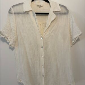Monday Swimwesr Cream Button-Up Short Sleeve Shirt